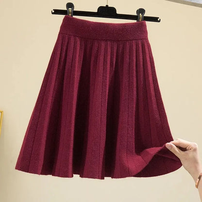 Lucyever 2022 Spring Summer Women Pleated Skirt Solid Color High Waist Knitted Skirt Woman Korean Fashion A Line Short Skirts