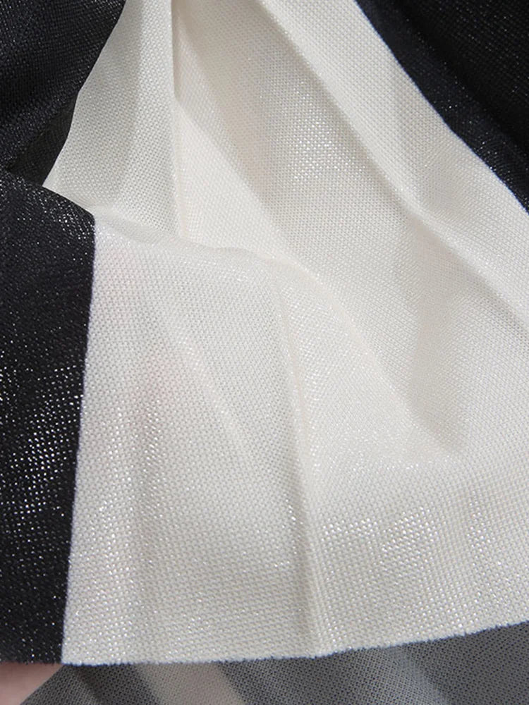 XFPV 2023 New Autumn Summer Fashion Korean Shiny Simple Elegant Pleated Striped Stitching Slim Mid-length Pleated Skirt SM1972