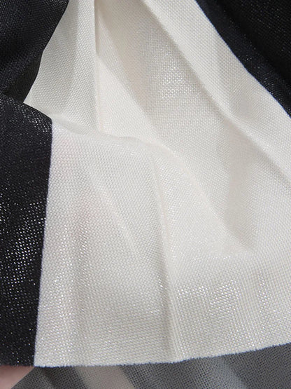 XFPV 2023 New Autumn Summer Fashion Korean Shiny Simple Elegant Pleated Striped Stitching Slim Mid-length Pleated Skirt SM1972