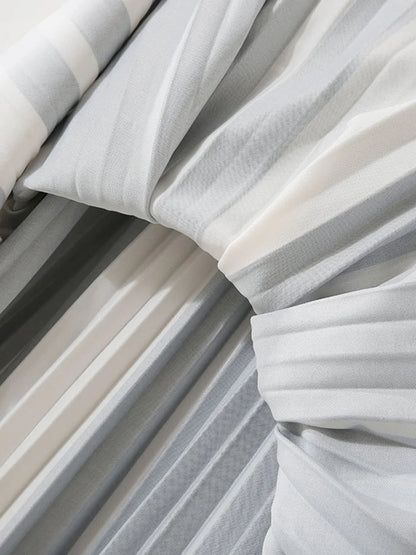 XFPV 2023 New Autumn Summer Fashion Korean Shiny Simple Elegant Pleated Striped Stitching Slim Mid-length Pleated Skirt SM1972